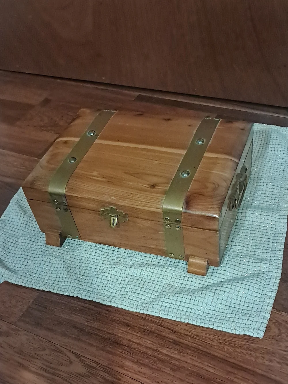 Wooden Cedar Treasure Chest Jewelry Box with Brass Accents - Refurbished